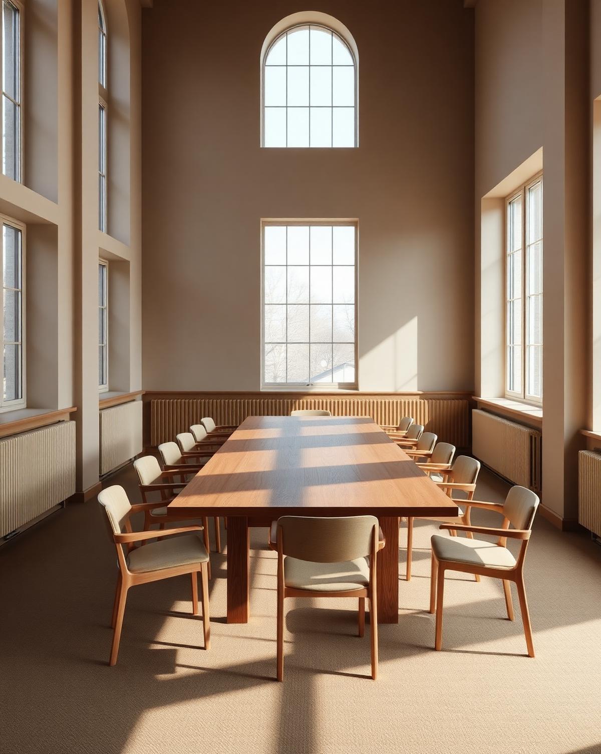 A sunlit Scandinavian boardroom